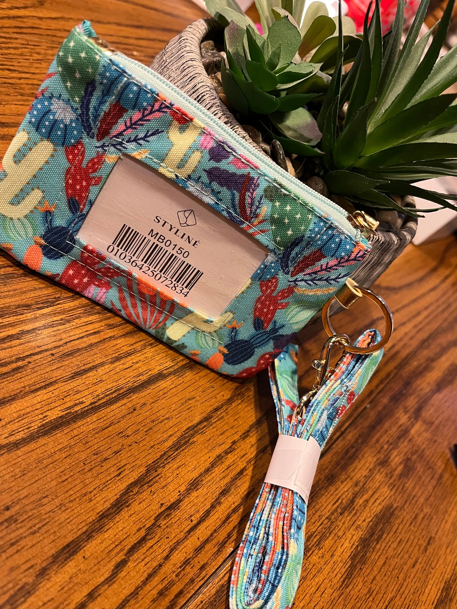 Denim and Colorful Cactus- Lanyard Style Wallet 