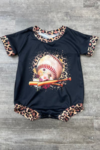 Second View-Baseball Baby Onesie with Cheetah Hems