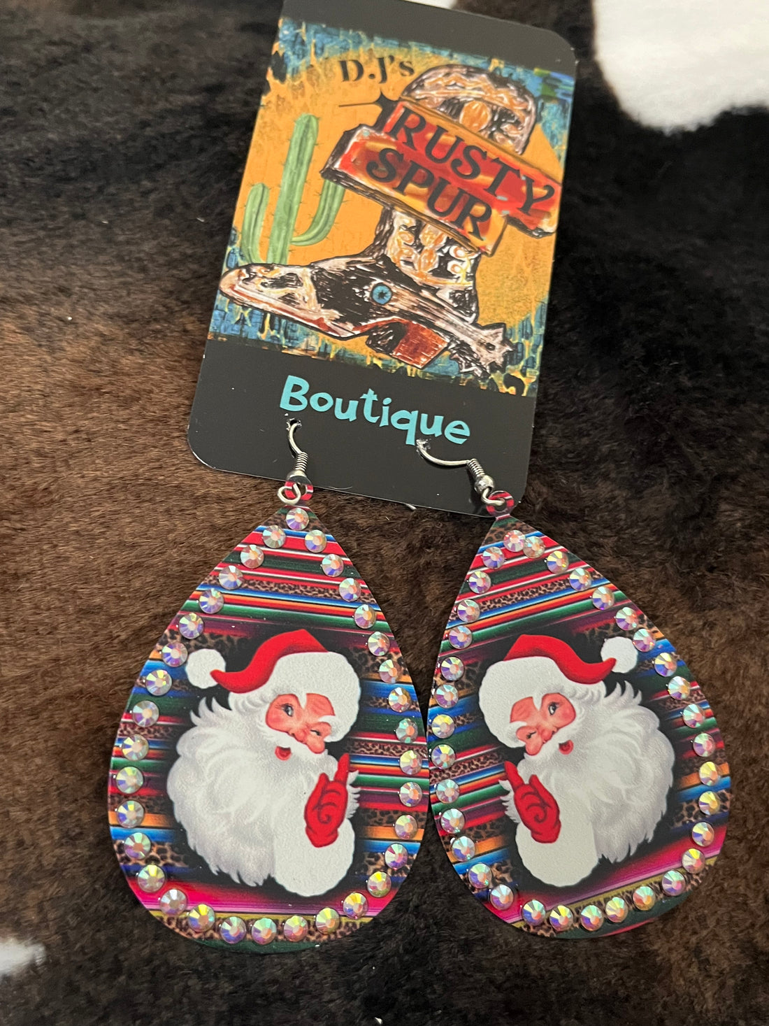 Multicolored Santa With Rhinestones Earrings