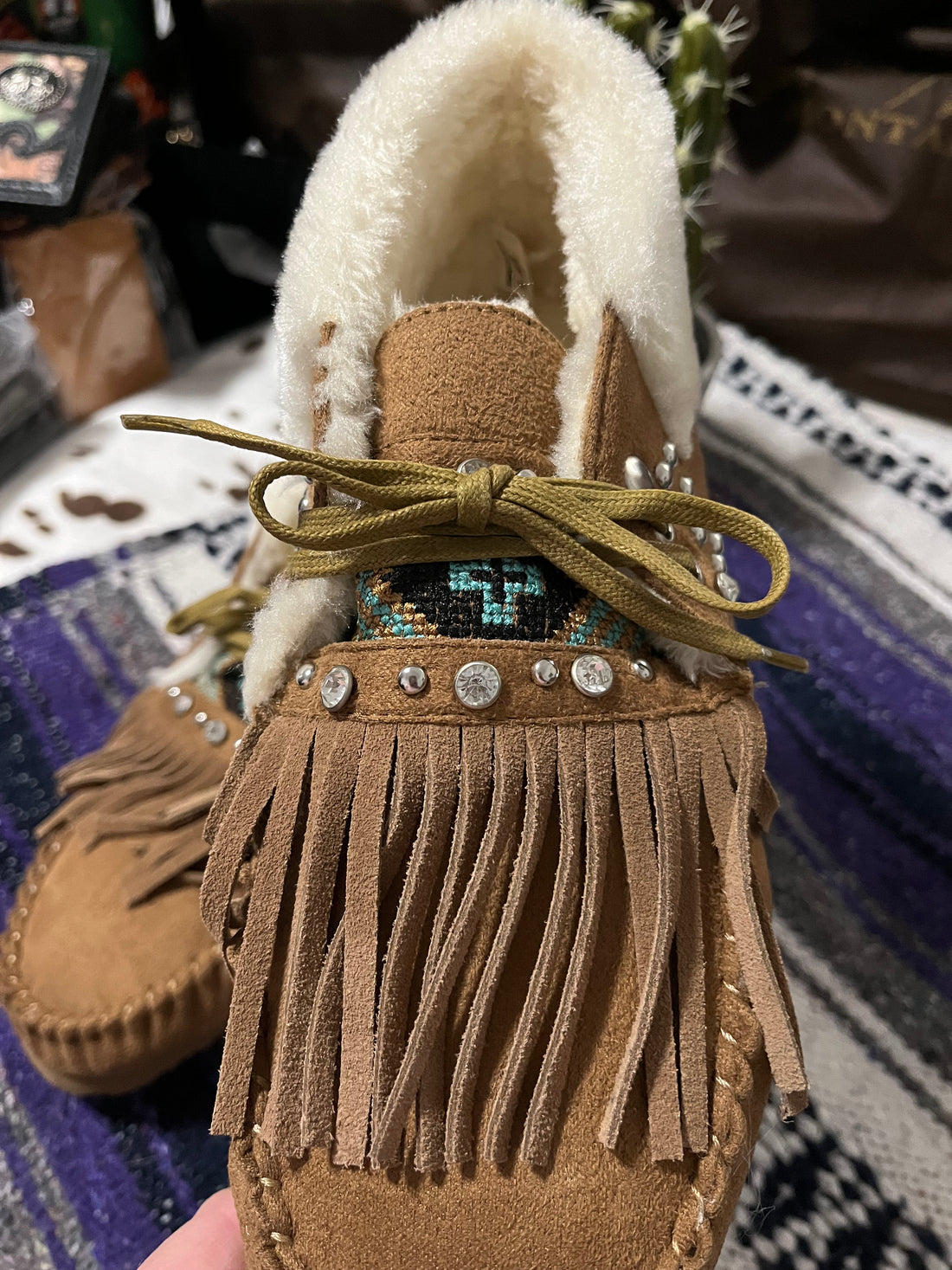 Front View-Montana West Fur Lined Lace up Suede Booties