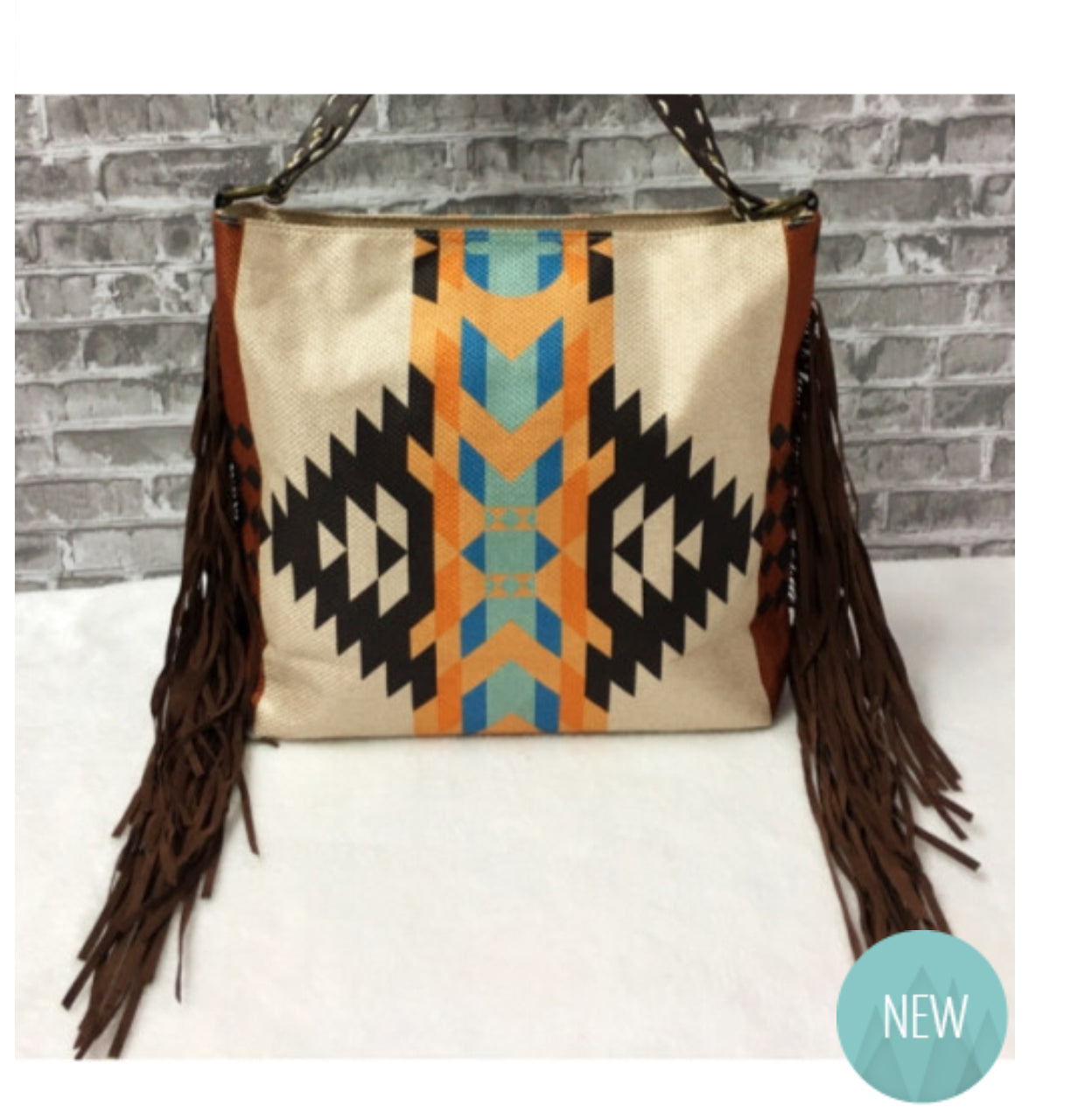 Cream with Orange and Fringe-Aztec Tribal Canvas Purse