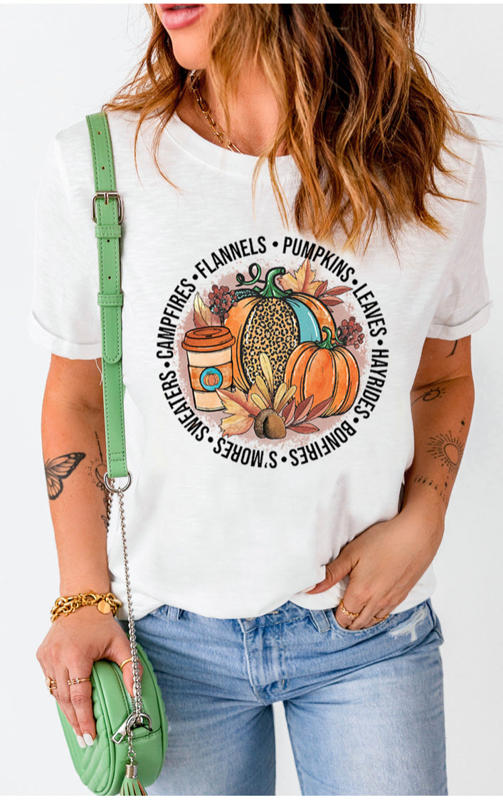 All things FALL 🍁Graphic Cuffed Short Sleeve T-shirt