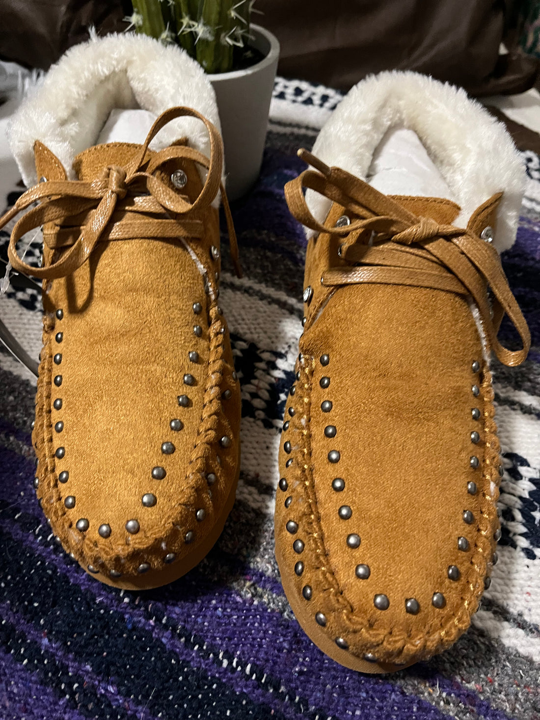 Front View-Montana West Lace-up Light Brown Suede Moccasin Booties