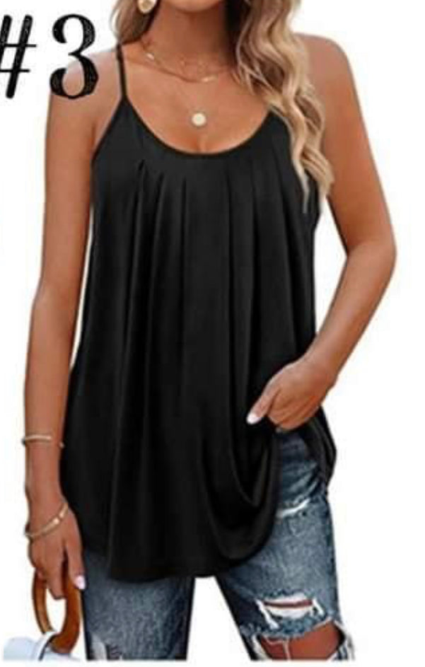 Front View-Long Flowy Tank Top - Black