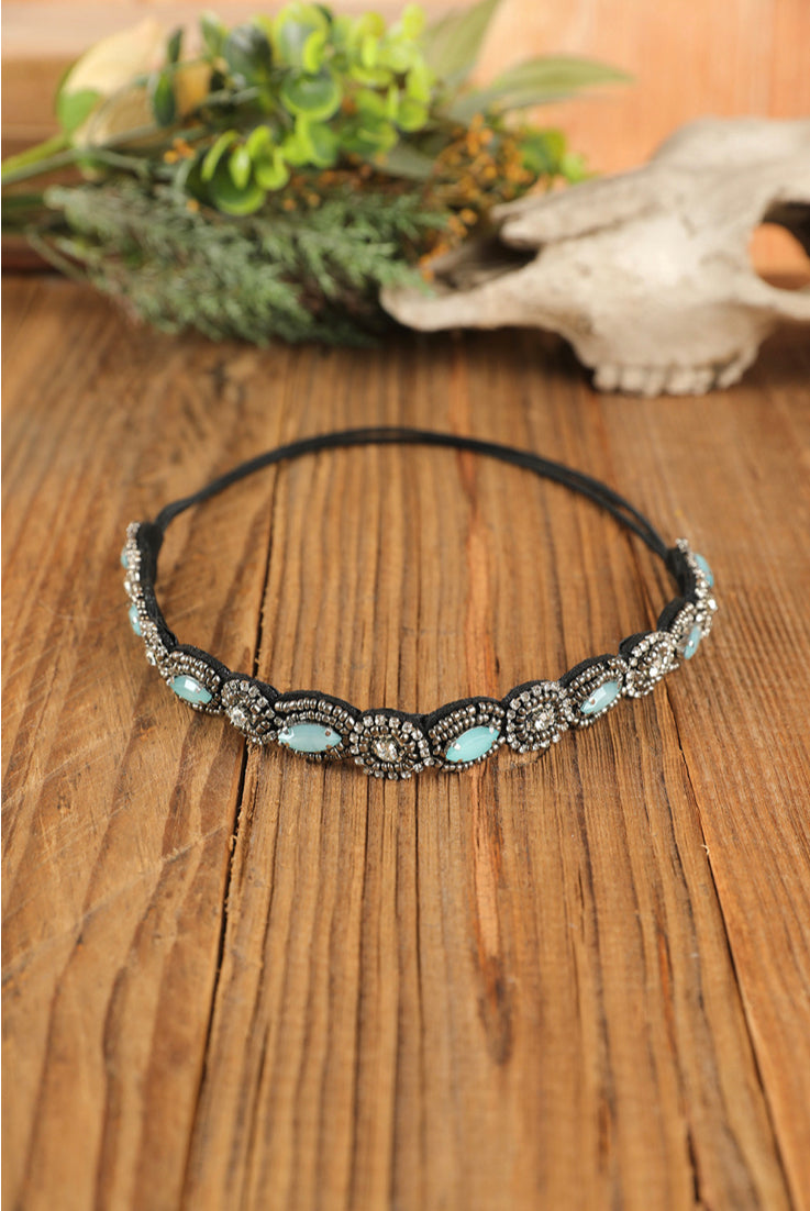 Turquoise Beading Rhinestone Elastic Headband