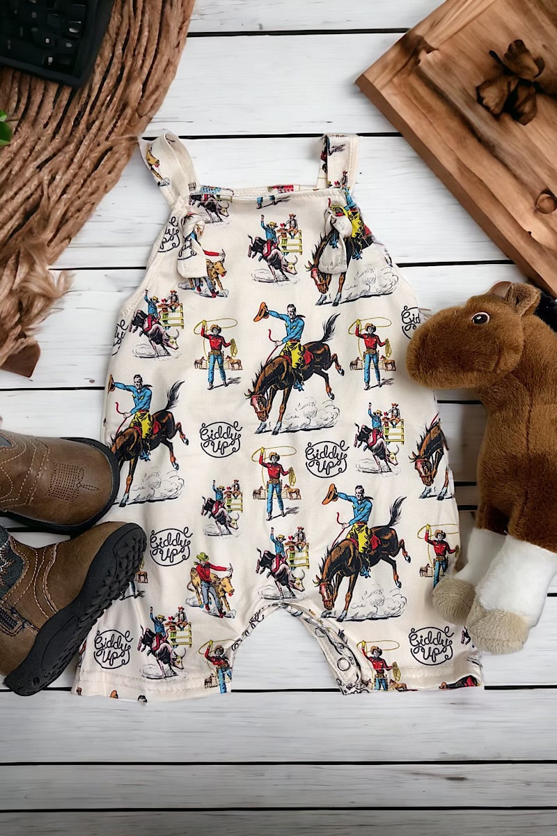Baby’s Bucking Bronc Cowboy Printed Romper with Snaps