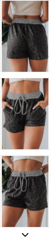 Back and Front View-Gray &amp; Black Leopard Print Drawstring Waist Shorts