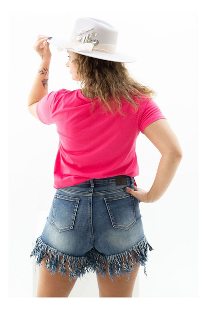 Lucky &amp; Blessed Denim Shorts with Fringe Hems