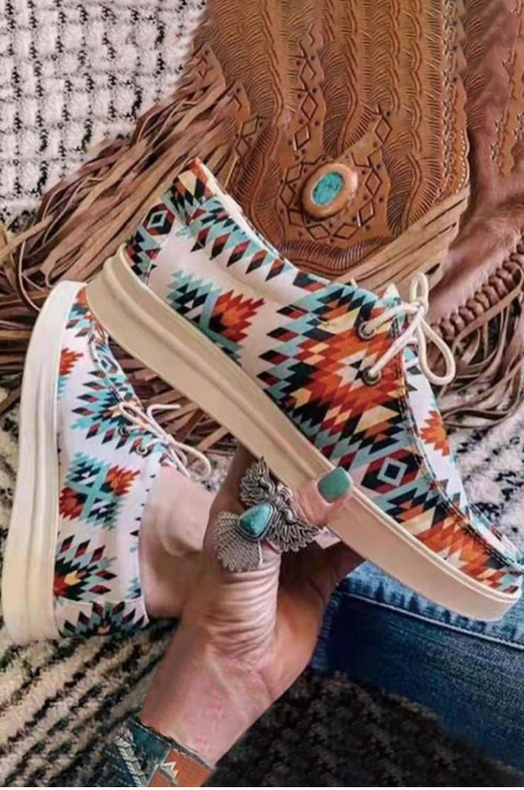 Multicolor Western Aztec Colorblock Lace Up Sneaker