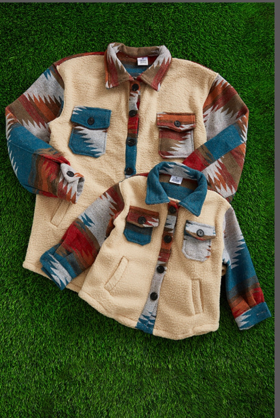 Mom &amp; Me Aztec Cream Sherpa Jacket