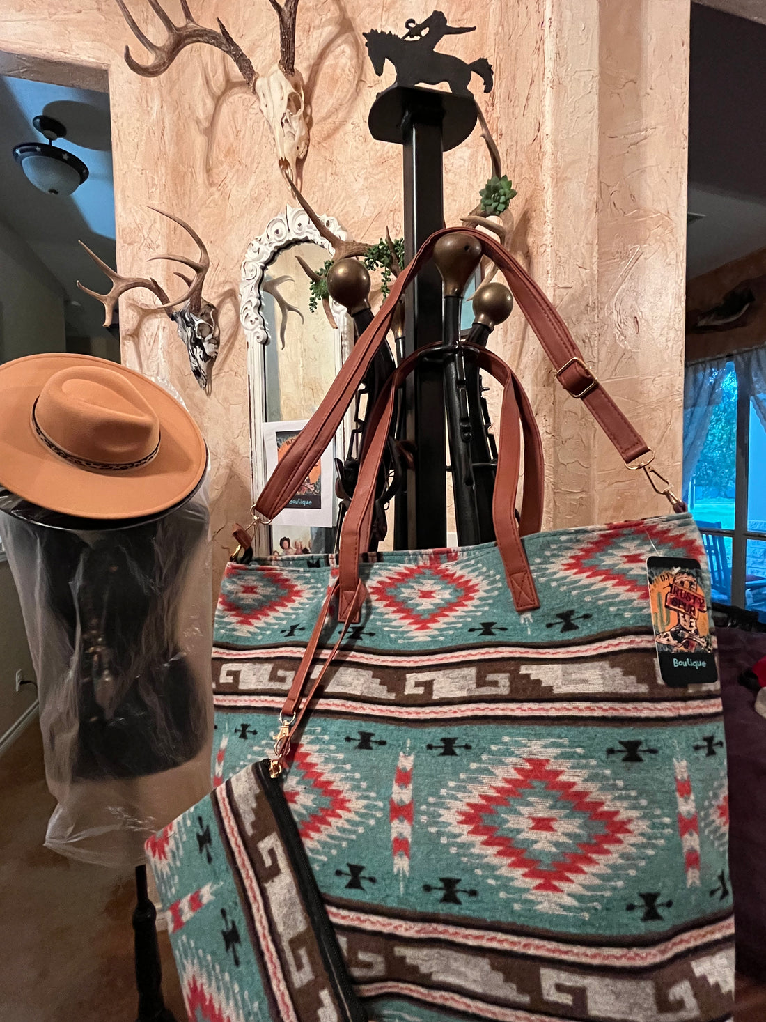 Aztec Tapestry Tote Shoulder Handbag with Small Wallet