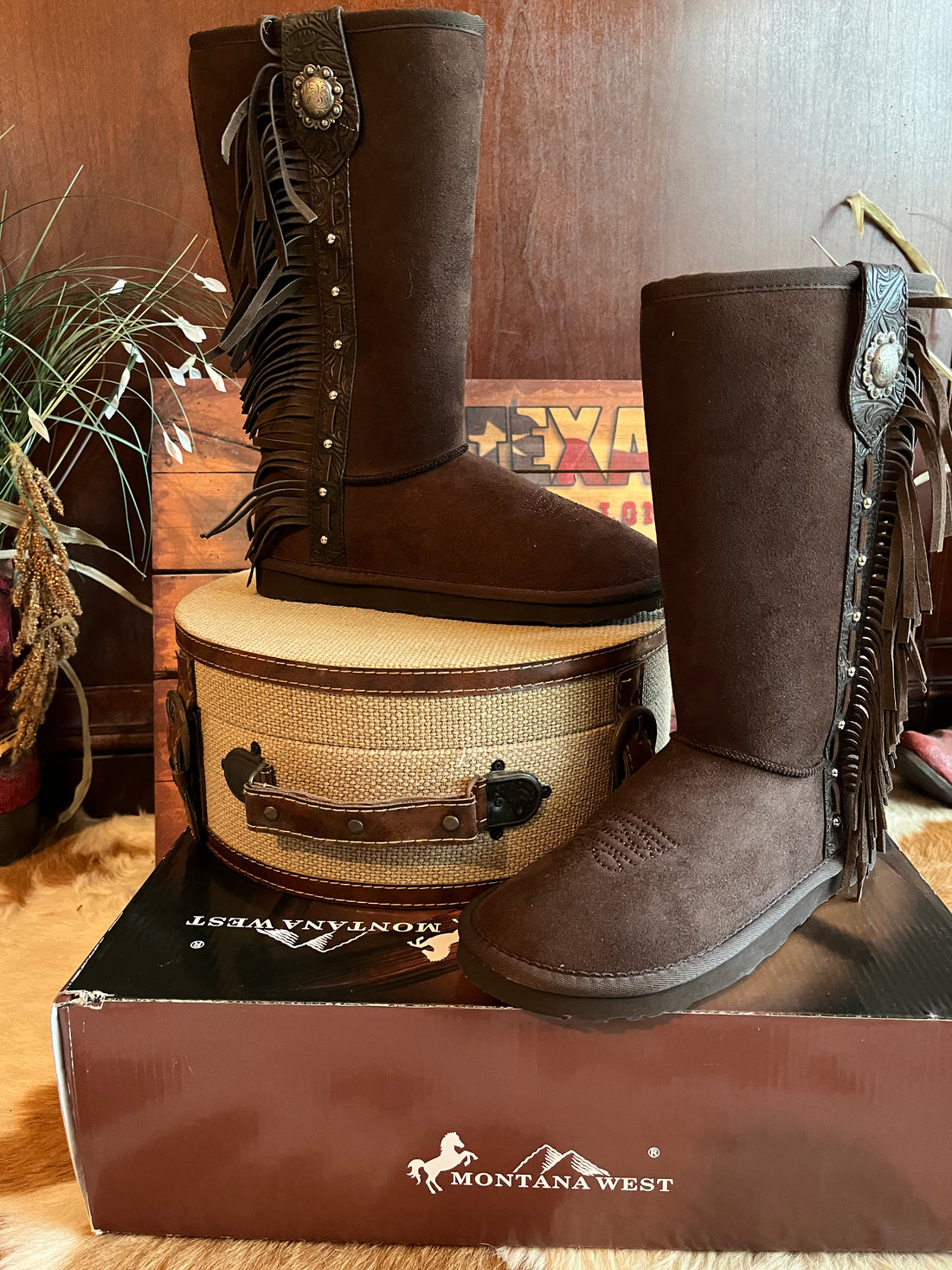 Montana West Dark Brown Fringed Mid Calf Boots with Fringe and Conchos