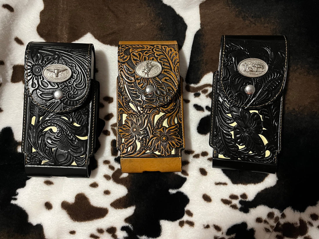 Collective View- Genuine Leather Tooled Phone Holsters