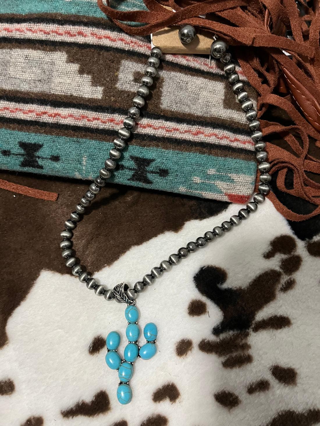 Top view of Turquoise Cactus Necklace