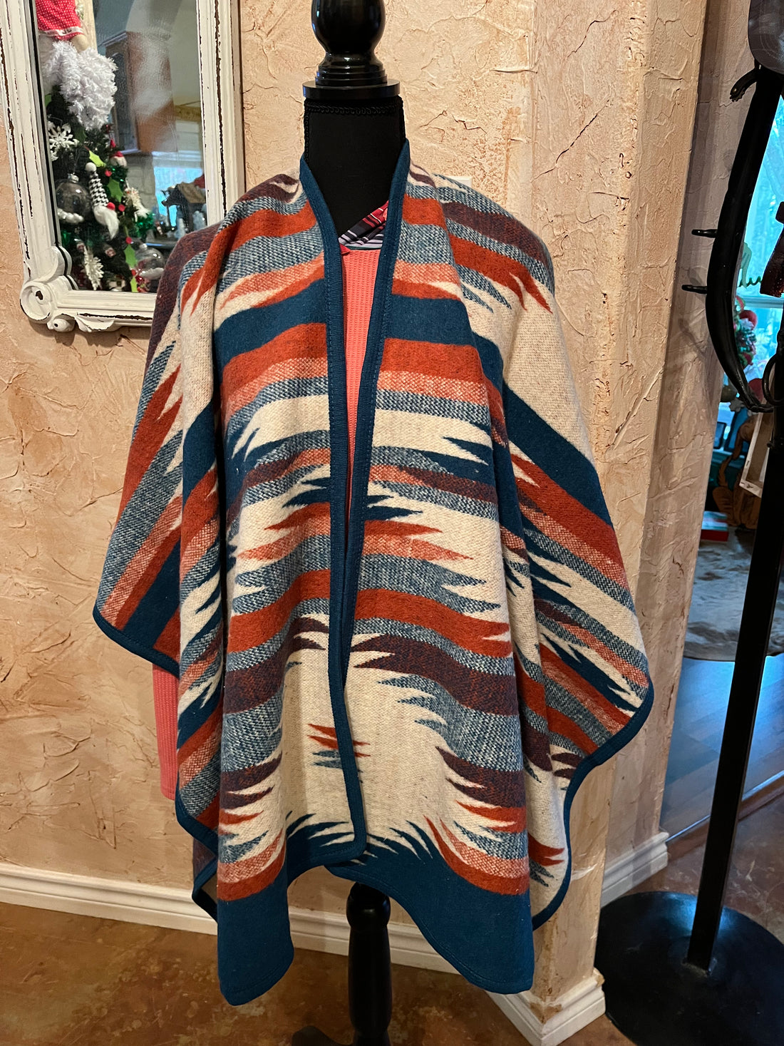 Front View-Aztec Poncho Wrap