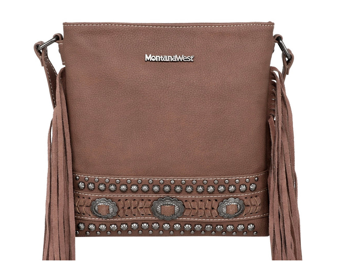 Front View-Montana West Concho Collection Concealed Carry Cross-body w/ Fringe Purse