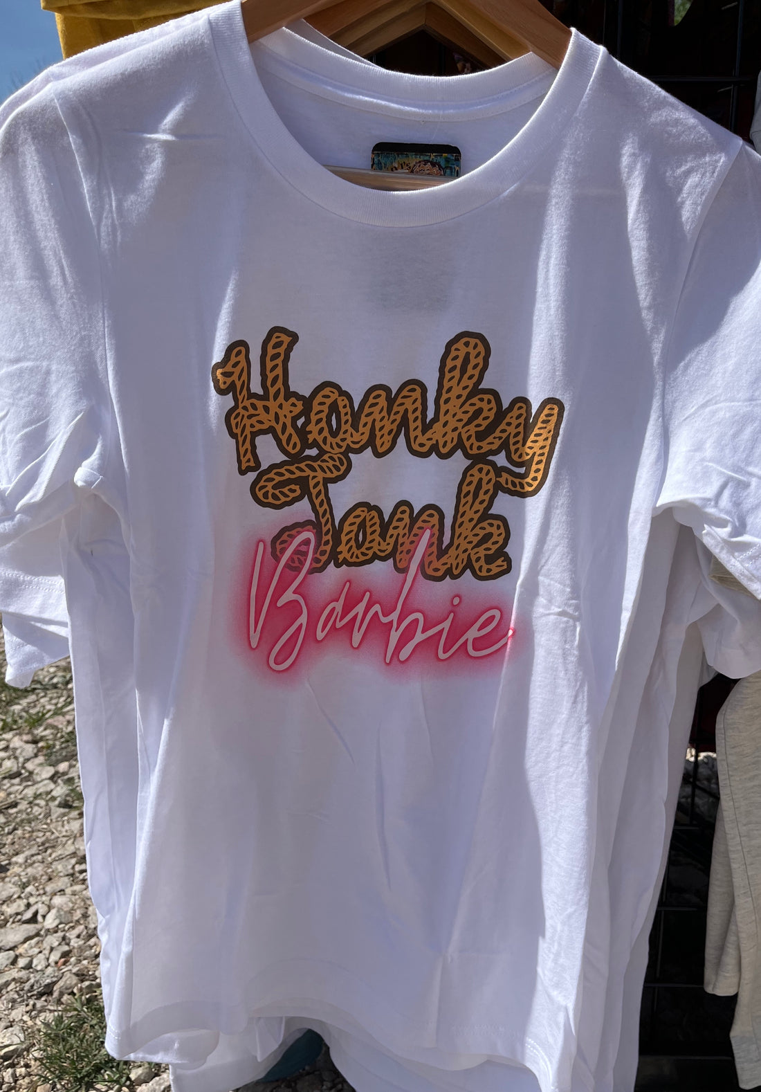 Front View- Womans Honky Tonk Barbie T-Shirt