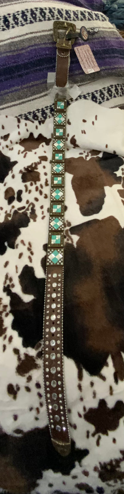 Secondary Full View-Genuine Leather Blingy Belts with Rhinestones