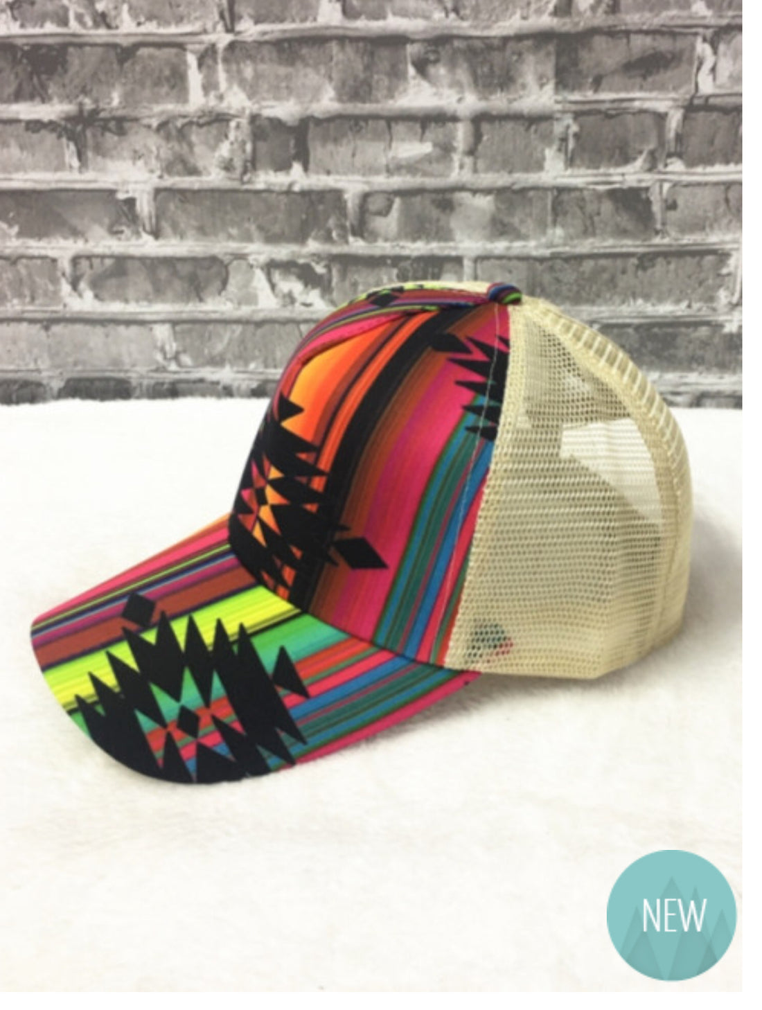 Multicolored Aztec Messy Bun Cap