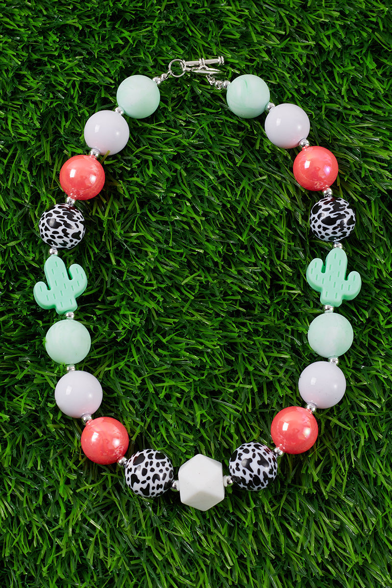 Multi-color with Cactus-Child’s -Bubble Gum Bead Necklace with Pendant