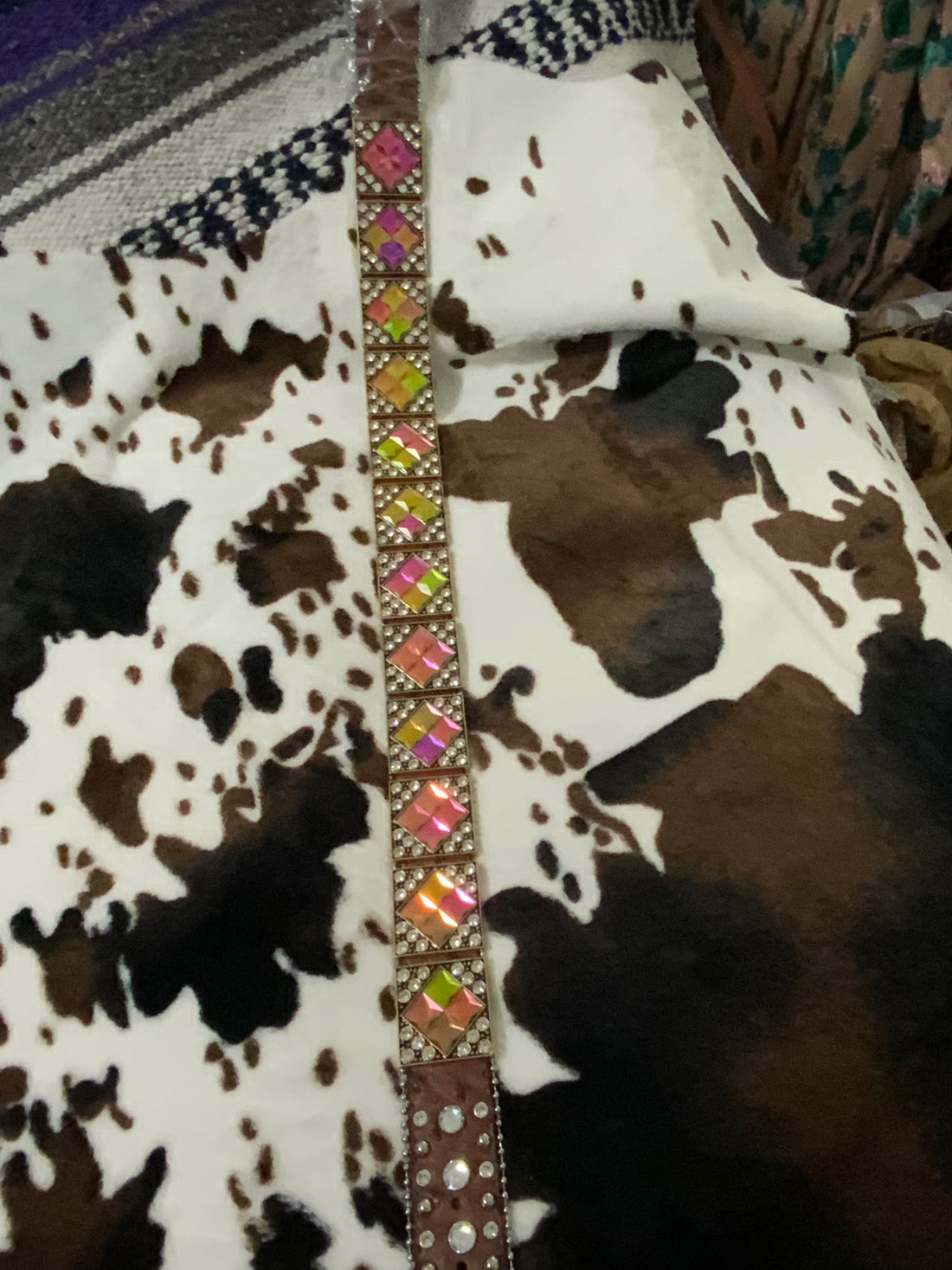Colored Concho View-Genuine Leather Blingy Belt with Rhinestones