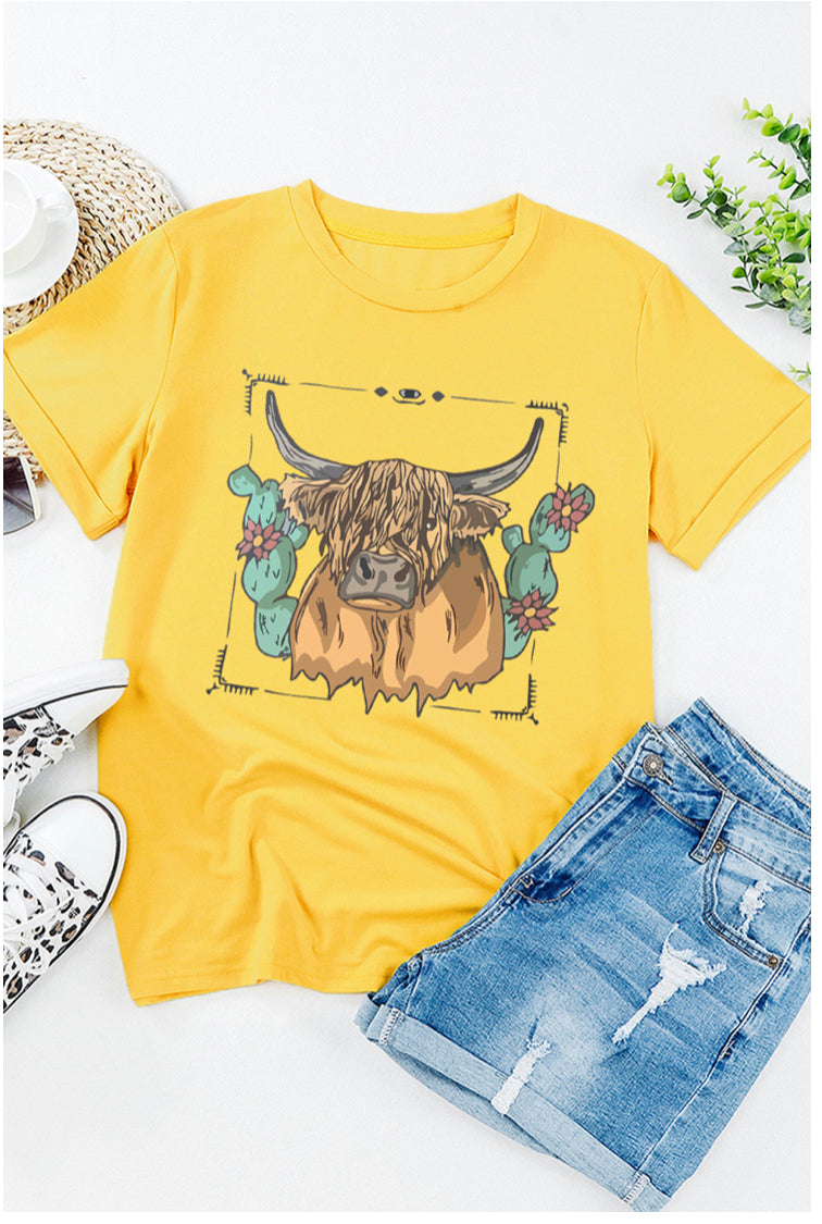 Shaggy Highland Cow Print Graphic Tee