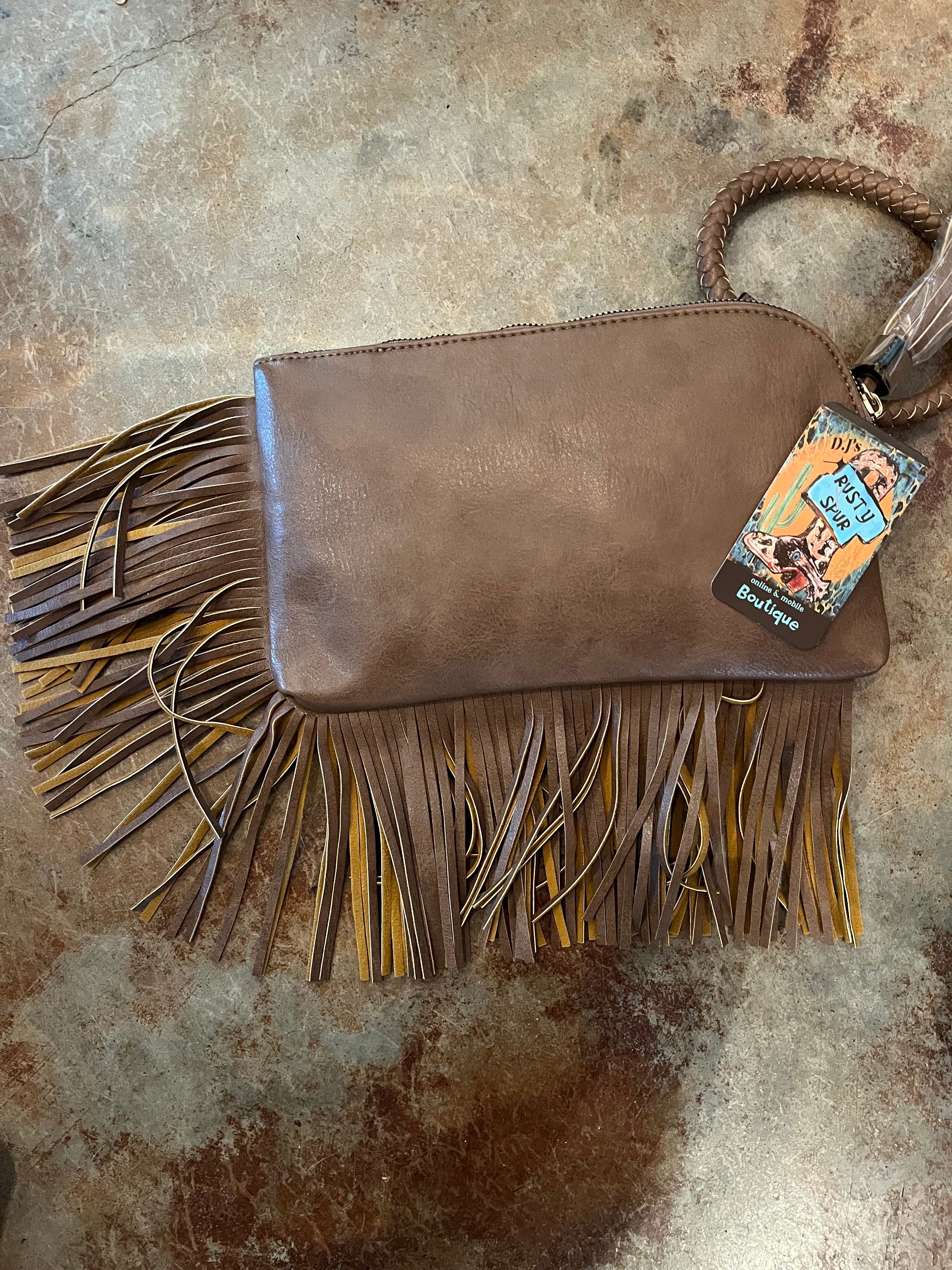 Light Brown-Leather Fringed Wristlet