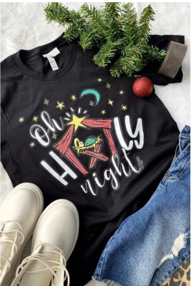 Oh Holy Night Manger Christmas Tee