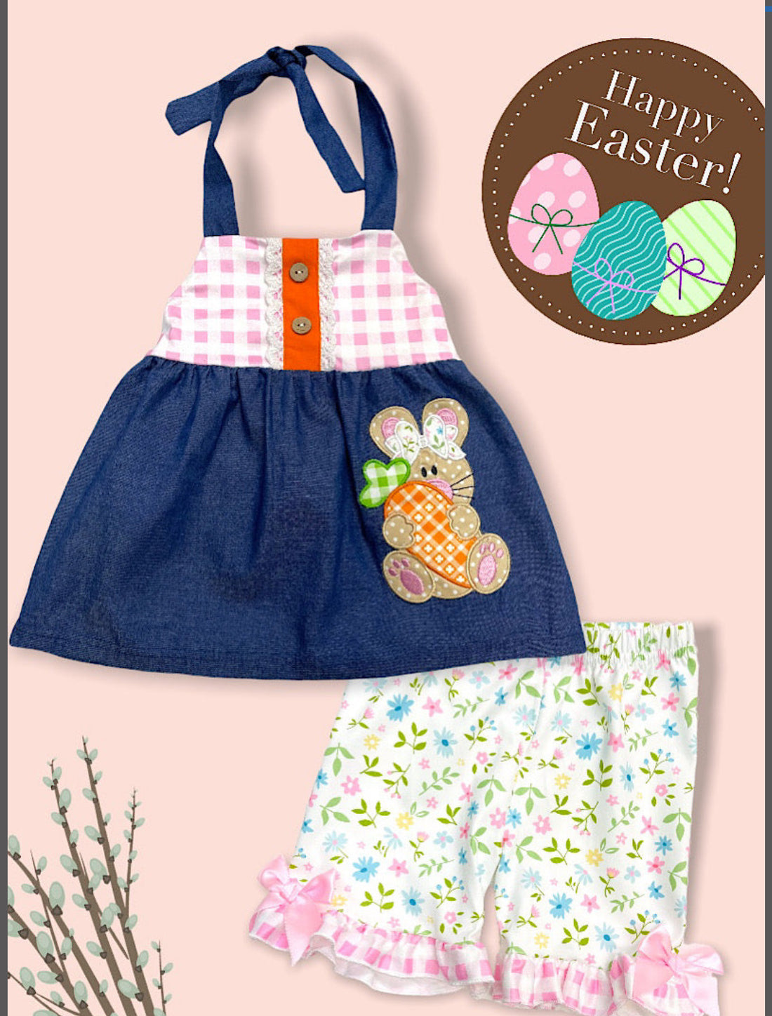 Girls Easter Bunny Halter Top with Flower Bloomers