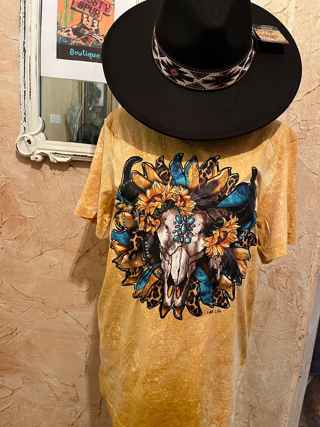 Mannequin View- Bull skull with Sunflowers Tee