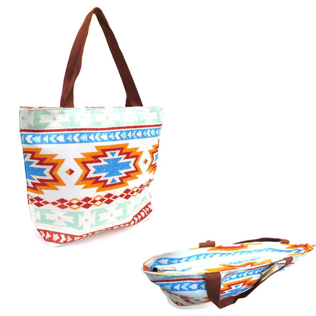 Red and Blue View- Aztec Print Canvas Tote