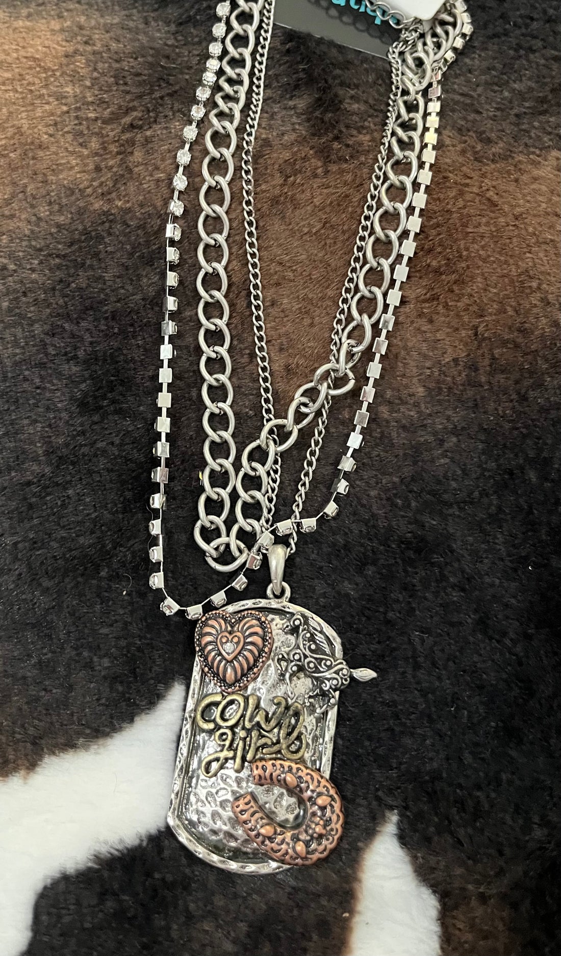 Layered Chain Necklace with Cowgirl Statement Pendant