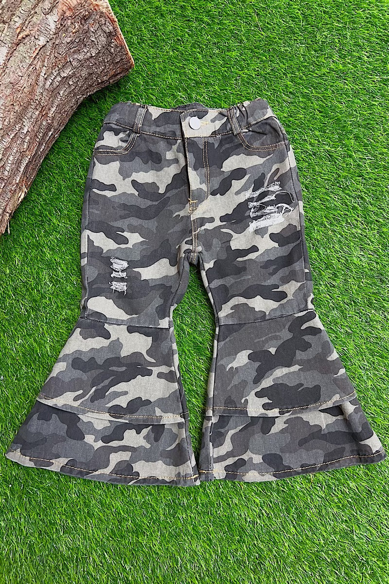 Girls Camo Pants with Bellbottoms