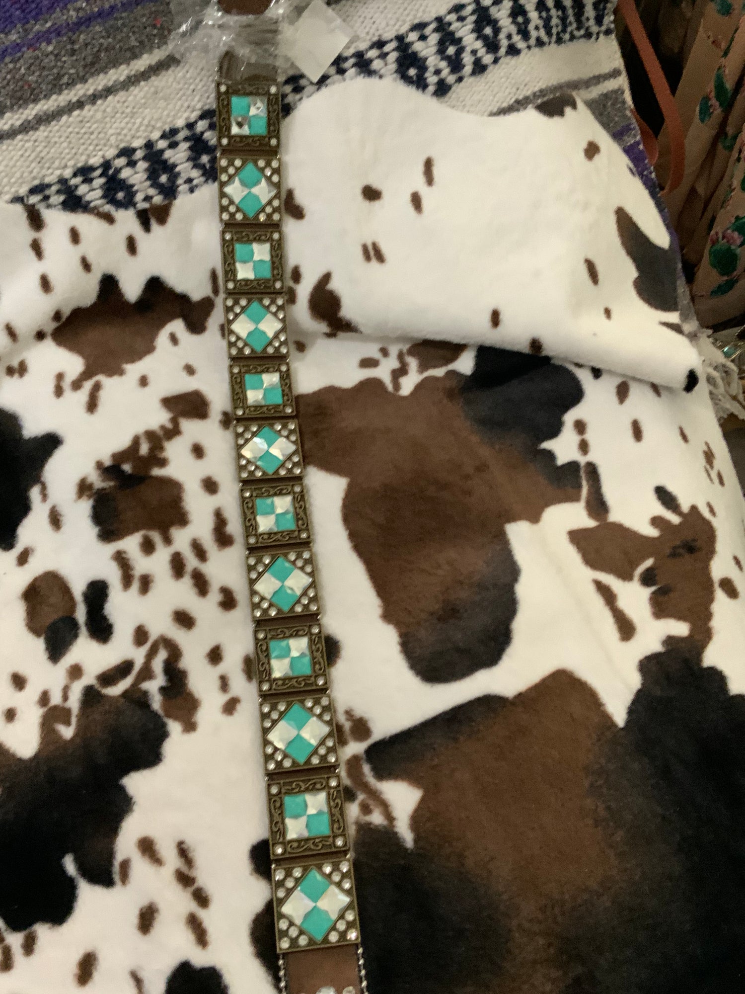 Close up Concho View-Genuine Leather Blingy Belts with Rhinestones