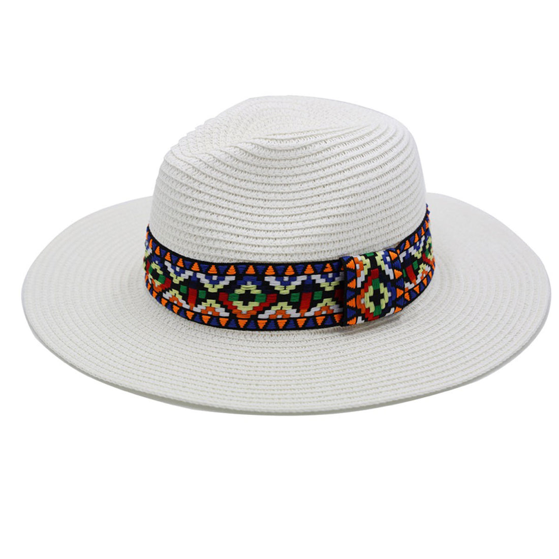White with Colored Aztec Band- Panama Hat