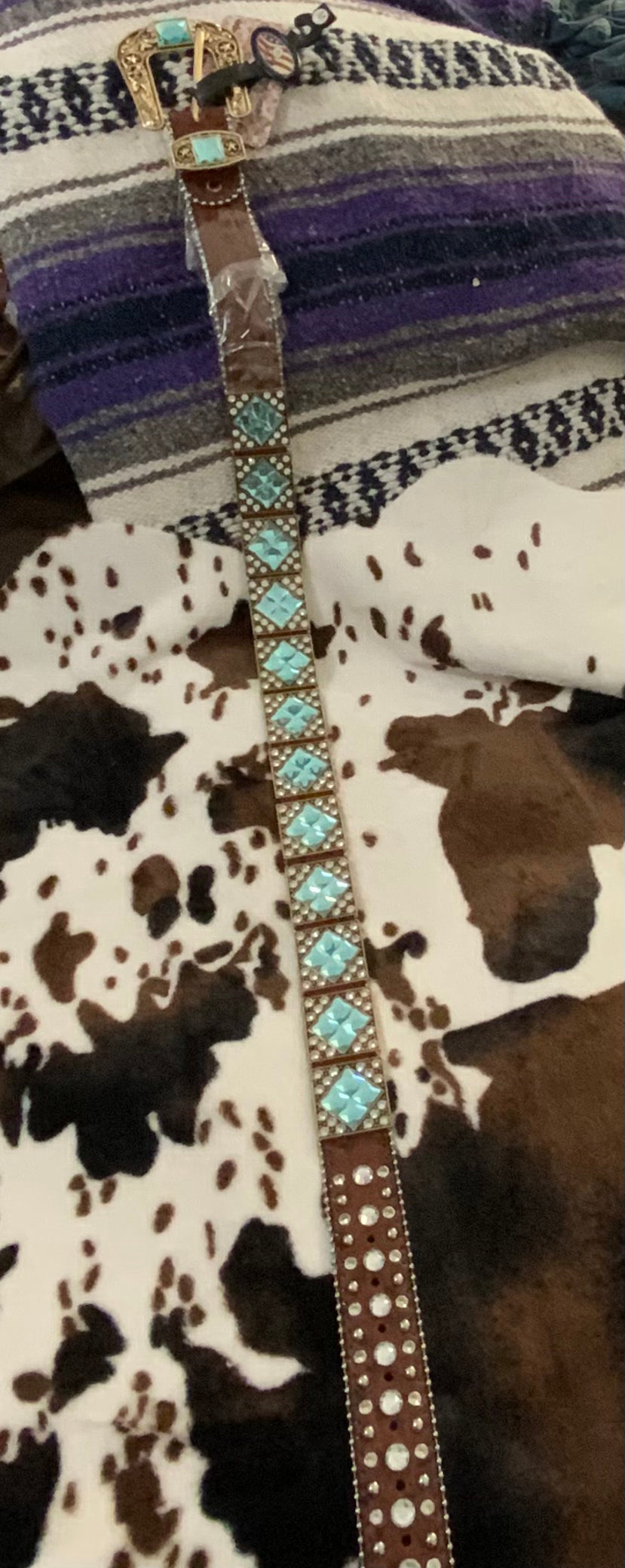 Full View-Genuine Leather Blingy Belt with Rhinestones