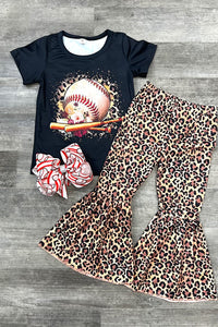 Baseball Printed Tee with Matching Cheetah Bellbottoms