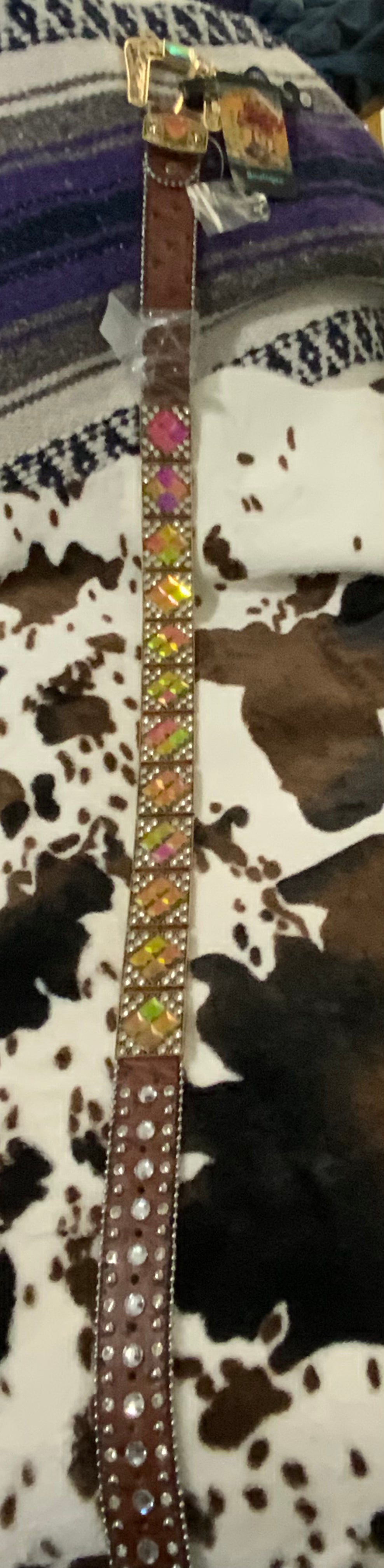 Full View-Genuine Leather Blingy Belt with Rhinestones