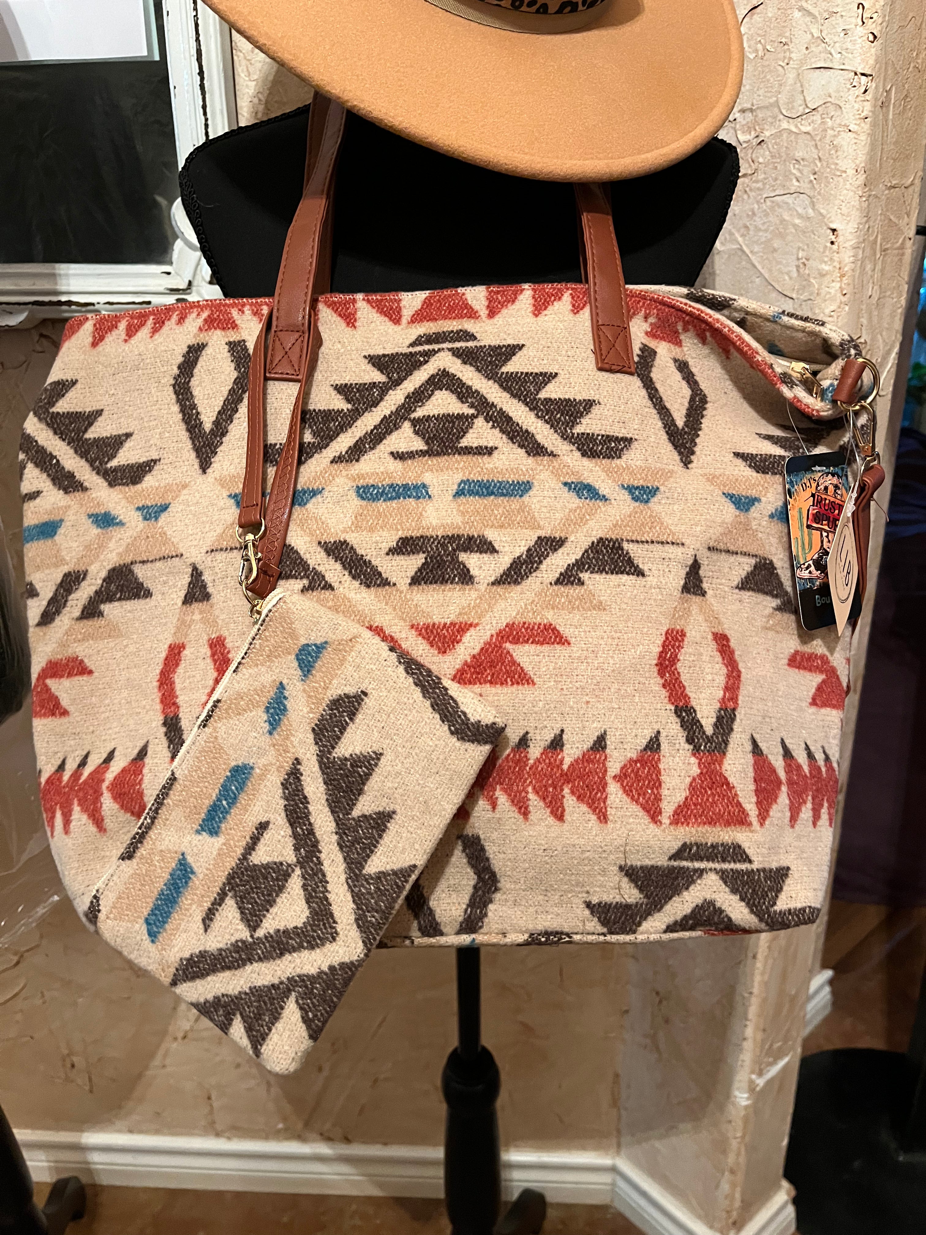 Aztec Tapestry Tote Shoulder Handbag with Small Wallet